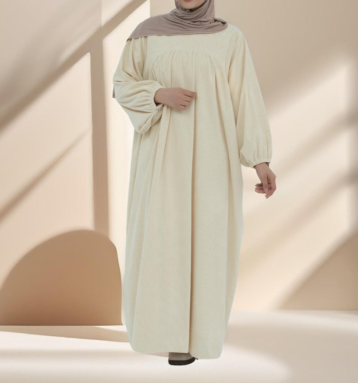 Shifah Corduroy Abaya with Balloon Sleeves - Try Modest Limited