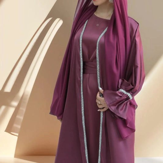 Shimmering Duo - 2 PC Abaya set with matching Inner Dress - Try Modest Limited 