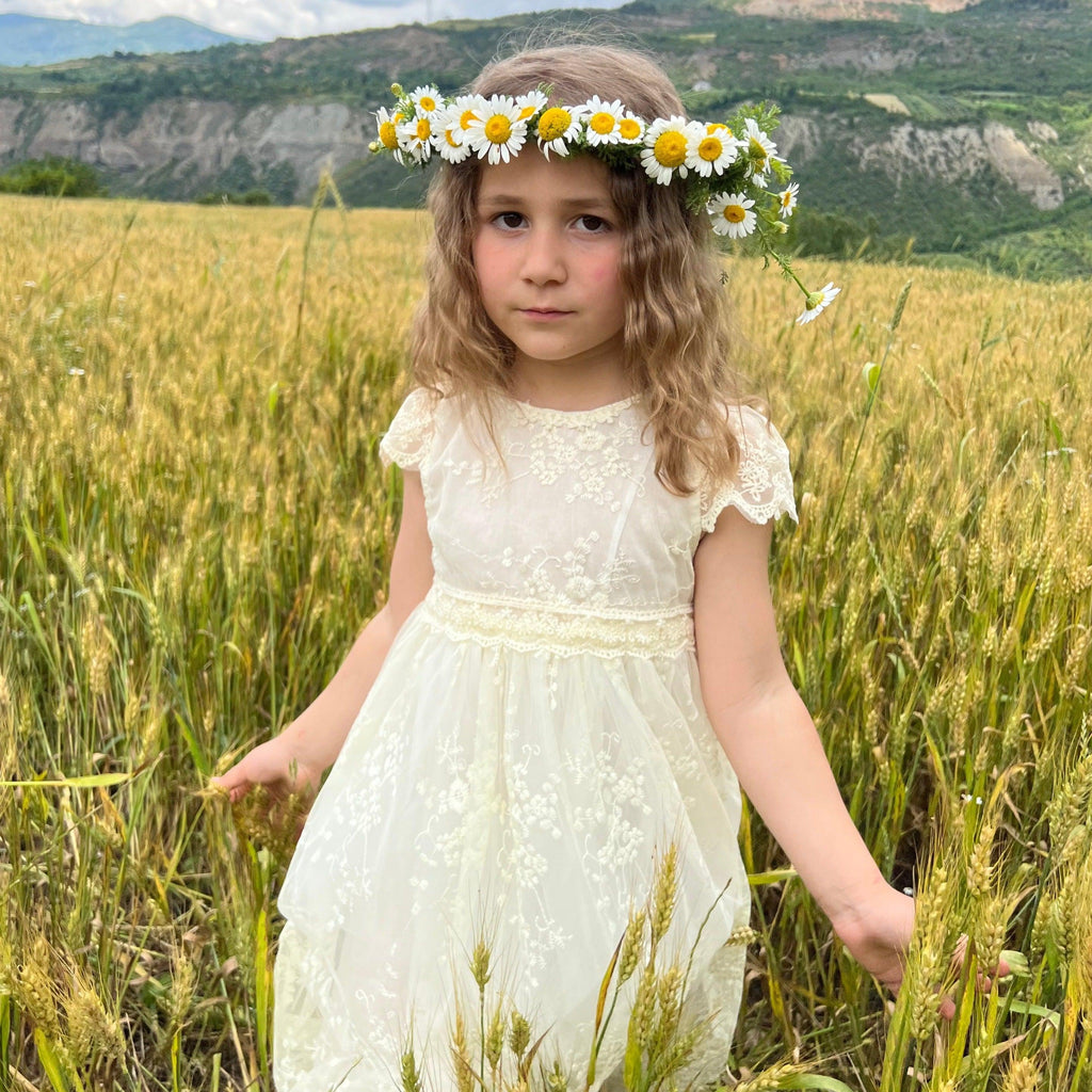 Short sleeve girls dress with lace - Try Modest Limited