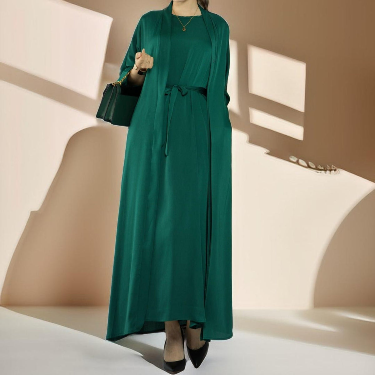 Simple solid color satin abaya - Try Modest Limited