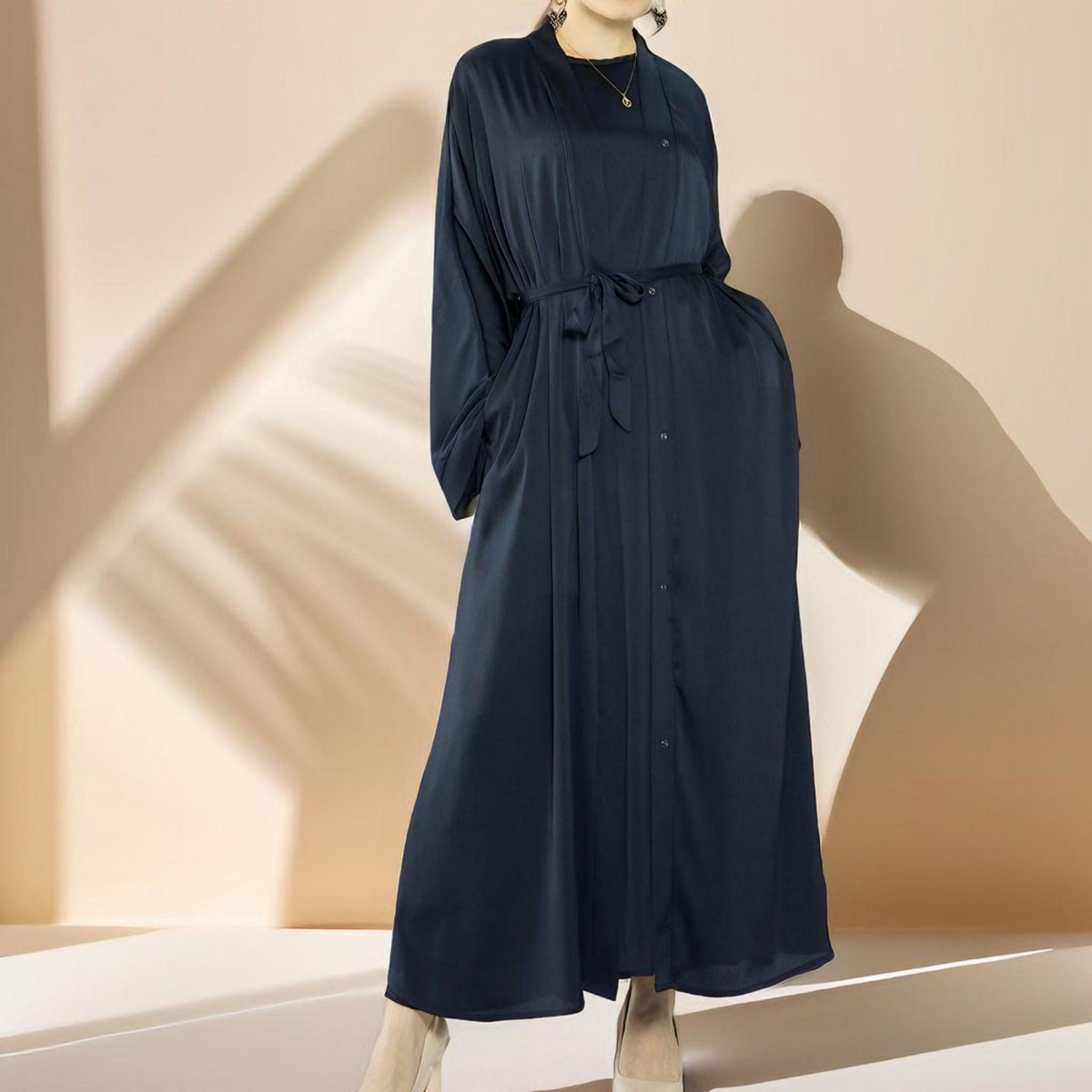 Simple solid color satin abaya - Try Modest Limited
