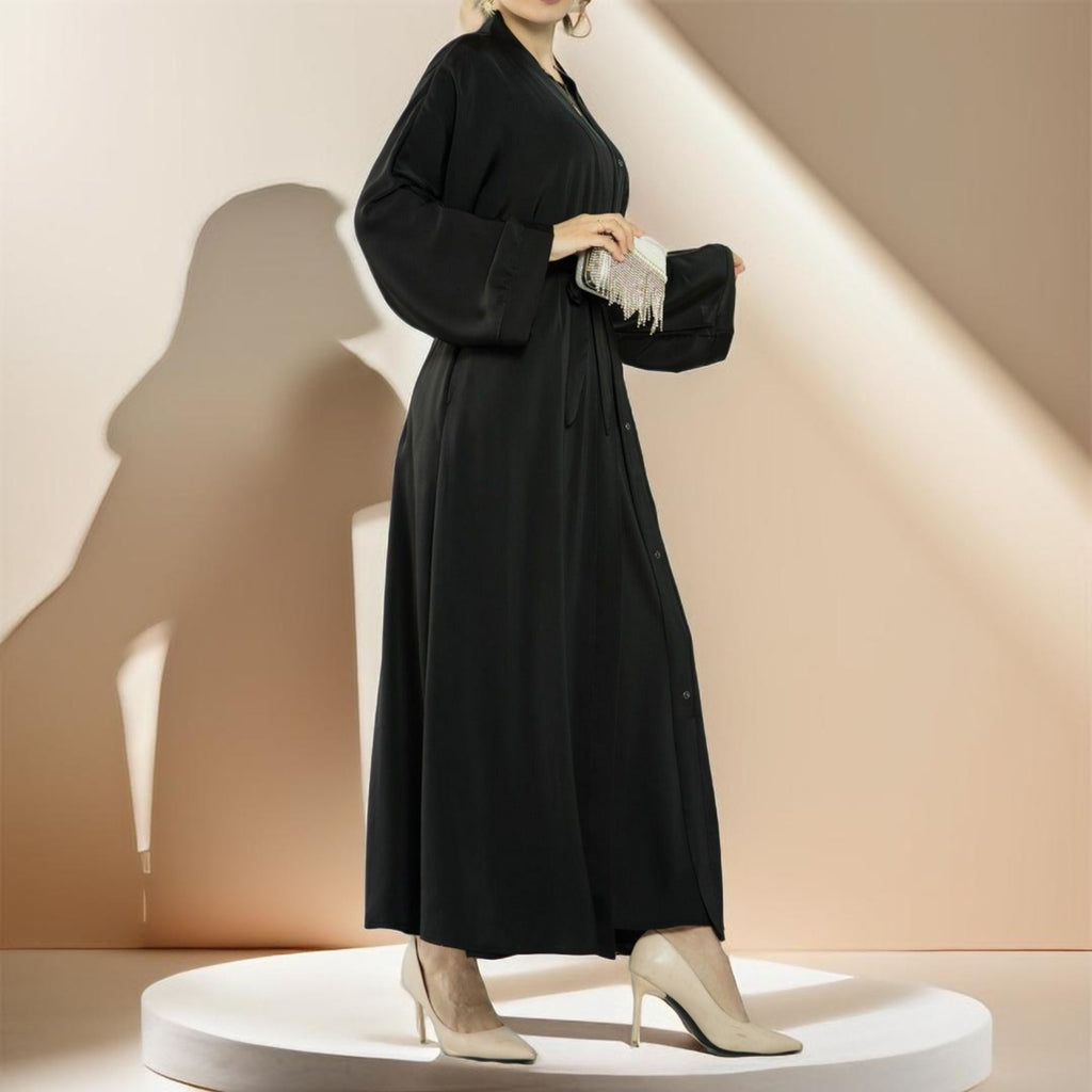 Simple solid color satin abaya - Try Modest Limited