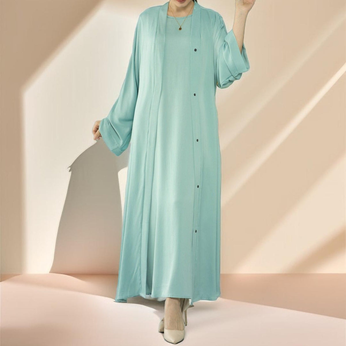 Simple solid color satin abaya - Try Modest Limited
