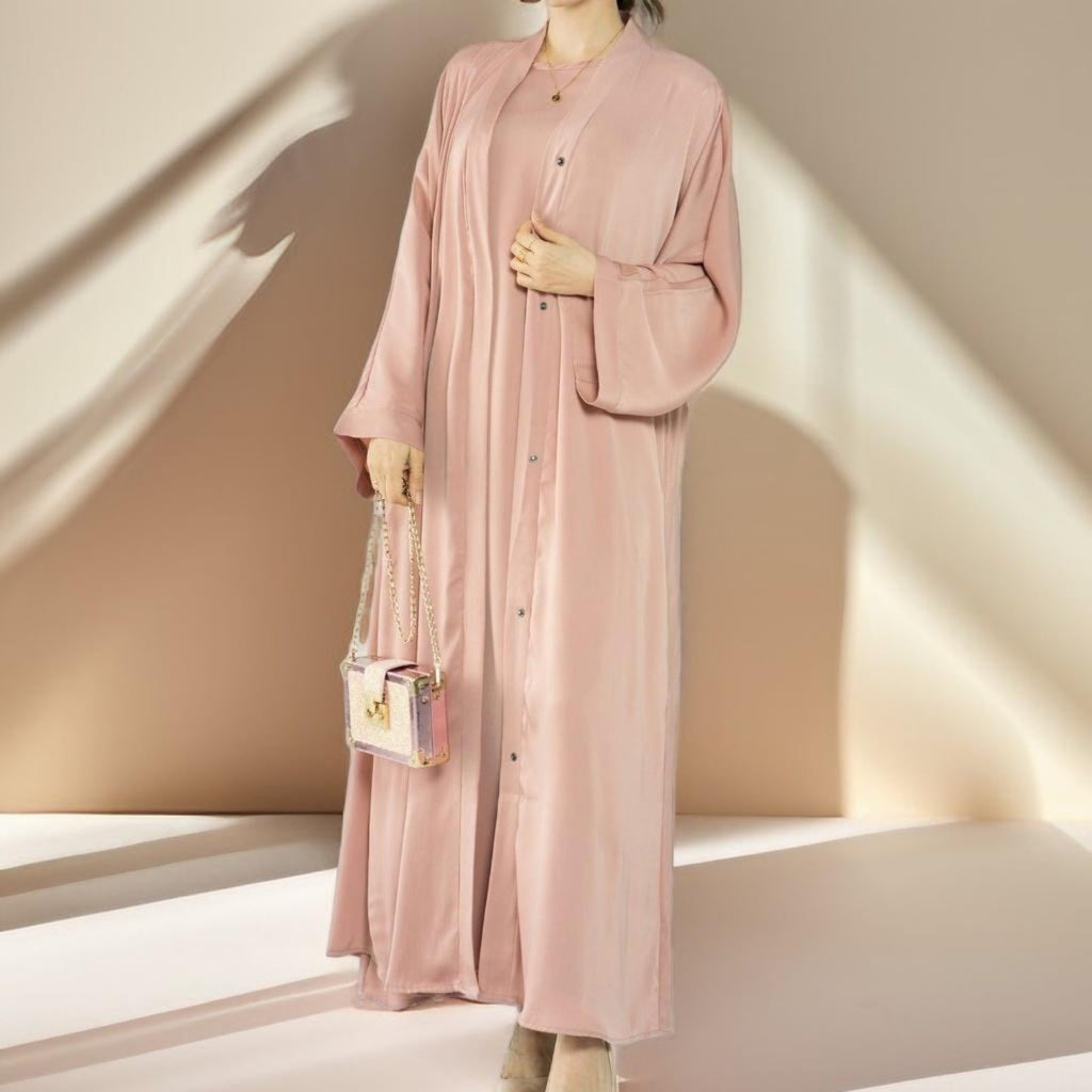 Simple solid color satin abaya - Try Modest Limited