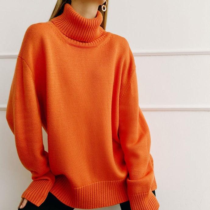 Solid Color Turtleneck Loose Pullover Women's Sweater - Try Modest Limited 