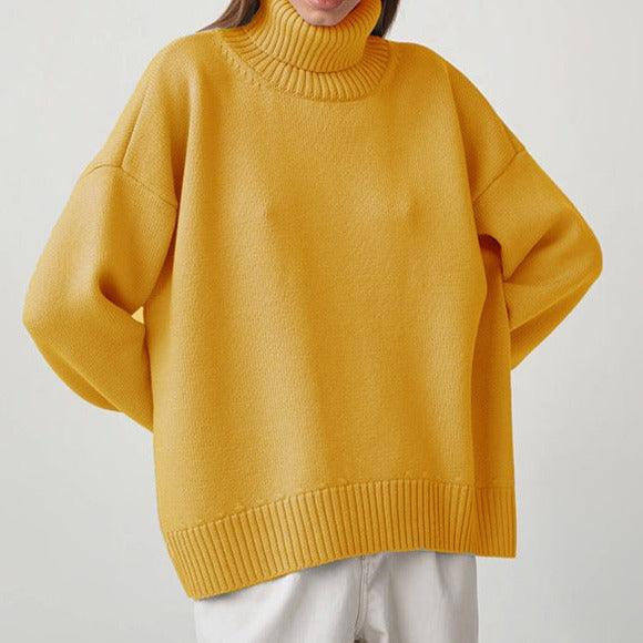 Solid Color Turtleneck Loose Pullover Women's Sweater - Try Modest Limited 