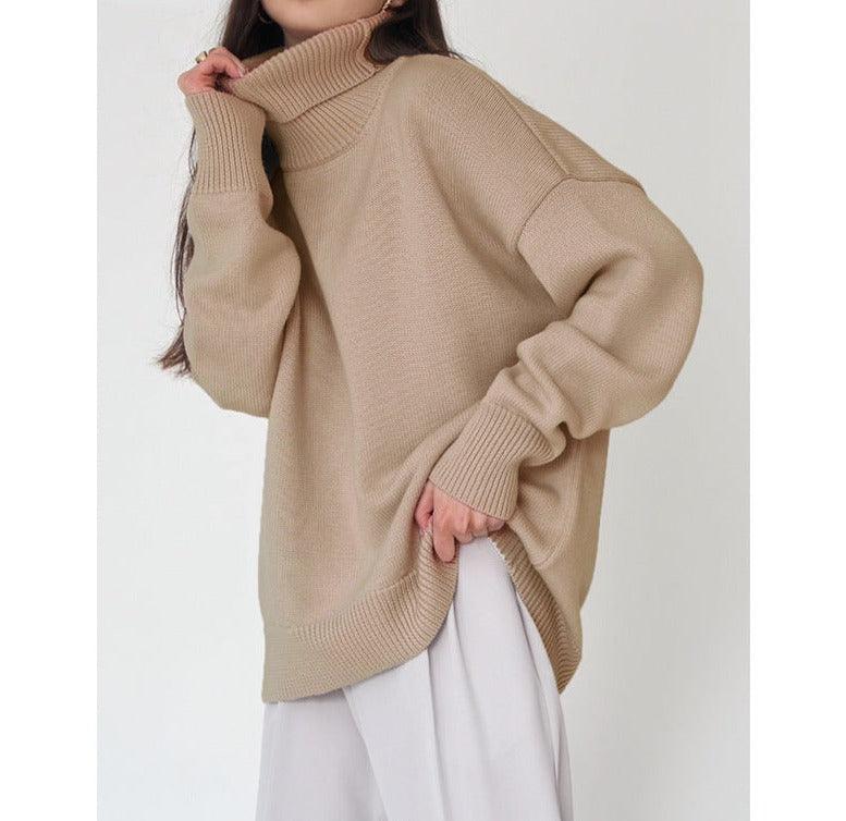 Solid Color Turtleneck Loose Pullover Women's Sweater - Try Modest Limited 