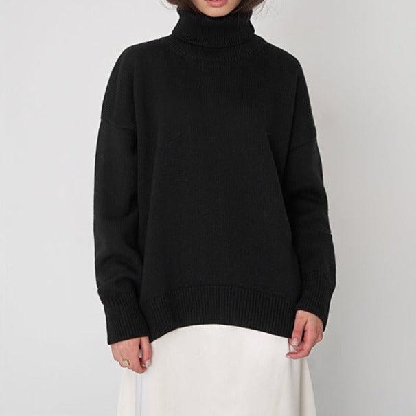 Solid Color Turtleneck Loose Pullover Women's Sweater - Try Modest Limited 