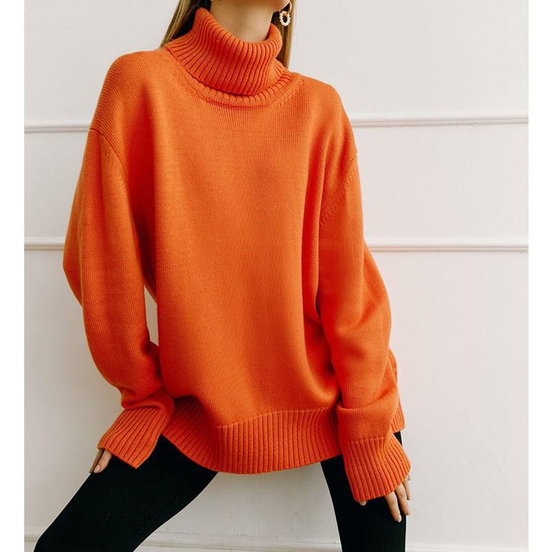 Solid Color Turtleneck Loose Pullover Women's Sweater - Try Modest Limited 