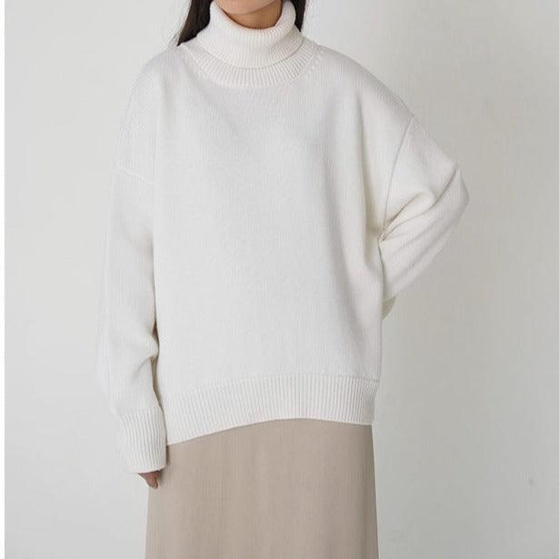 Solid Color Turtleneck Loose Pullover Women's Sweater - Try Modest Limited 