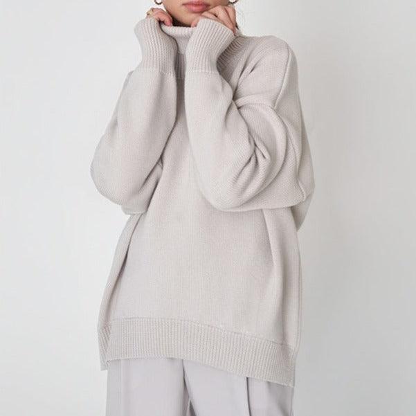 Solid Color Turtleneck Loose Pullover Women's Sweater - Try Modest Limited 