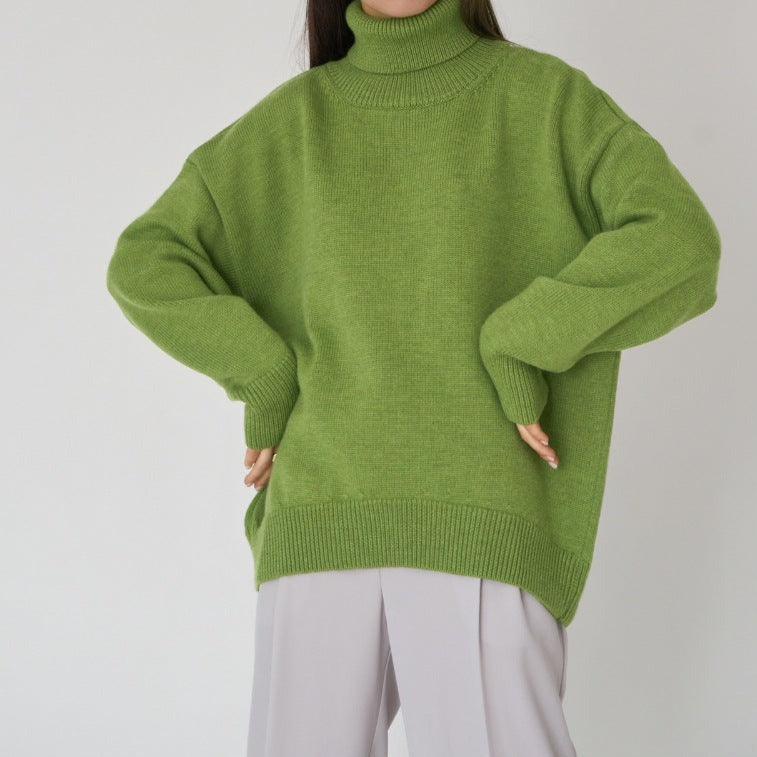 Solid Color Turtleneck Loose Pullover Women's Sweater - Try Modest Limited 