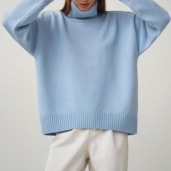 Solid Color Turtleneck  Loose Pullover Women's Sweater - Try Modest Limited