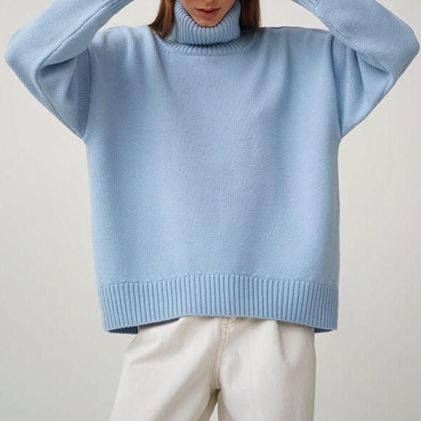 Solid Color Turtleneck Loose Pullover Women's Sweater - Try Modest Limited 