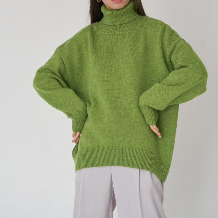 Solid Color Turtleneck Loose Pullover Women's Sweater - Try Modest Limited 