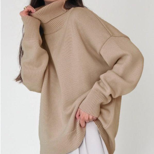 Solid Color Turtleneck Loose Pullover Women's Sweater - Try Modest Limited 