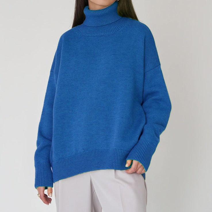 Solid Color Turtleneck Loose Pullover Women's Sweater - Try Modest Limited 