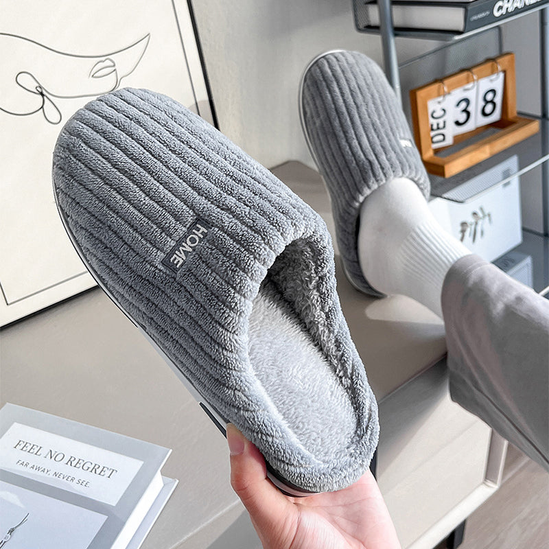 Solid color indoor house warm plush slippers - Try Modest Limited