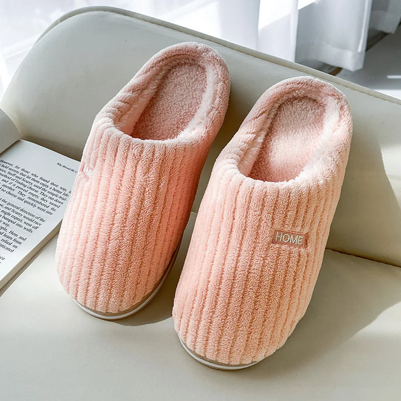 Solid color indoor house warm plush slippers - Try Modest Limited