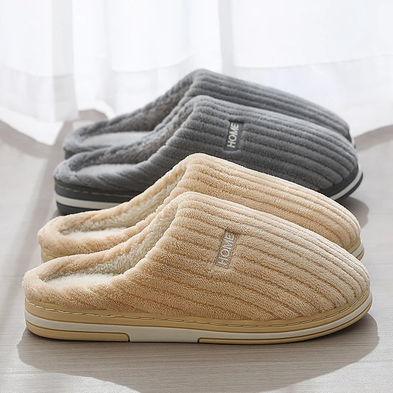 Solid color indoor house warm plush slippers - Try Modest Limited