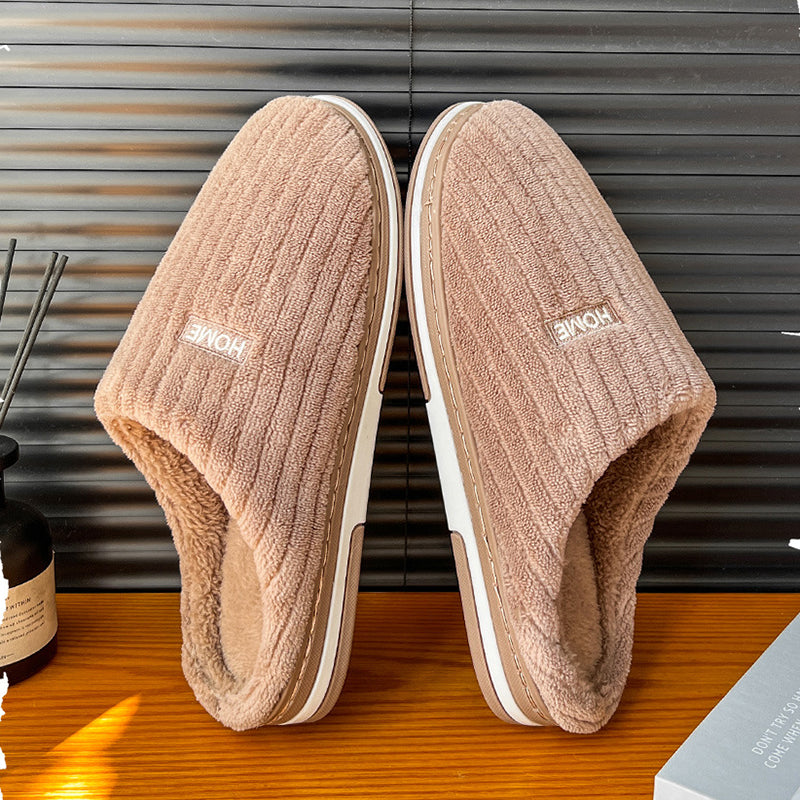 Solid color indoor house warm plush slippers - Try Modest Limited