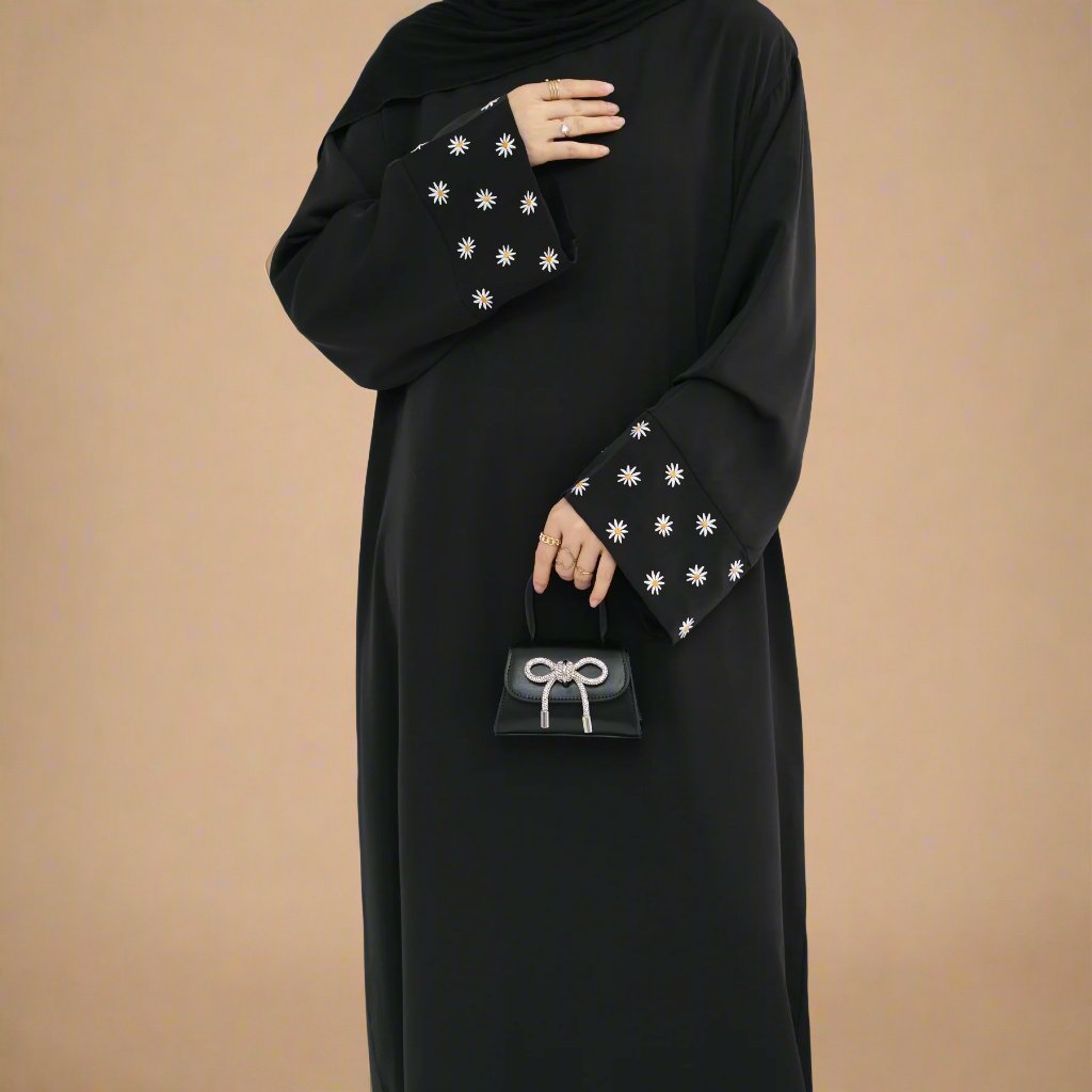 Sophisticated Floral Embroidered Jamila Closed Abaya - Try Modest Limited