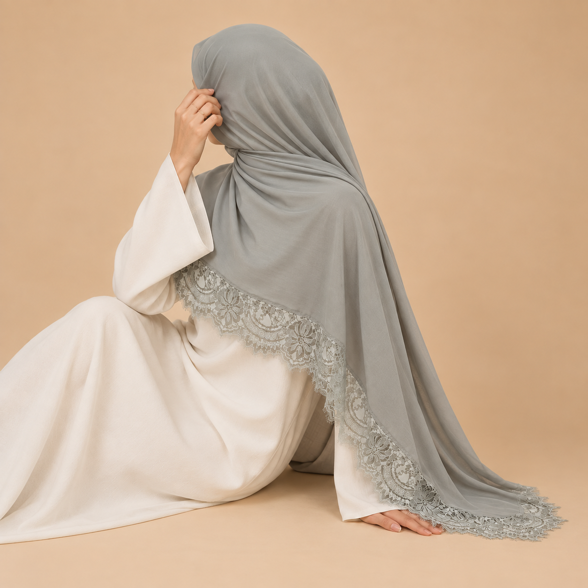 Schwarzer Schleier aus Modal-Spitze Hijab