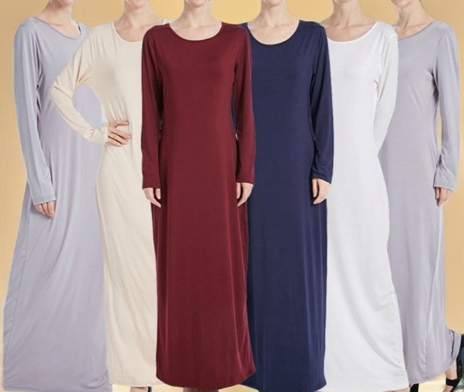 inner slip dress for abaya long sleeve abaya SLIP/UNDERSLIP / abaya innerslip white| LONG sleeve LONG slip dress | abaya dress for women | abaya dubai