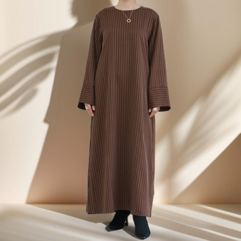 Striped Abaya with Pockets and Detachable Belt - Try Modest Limited