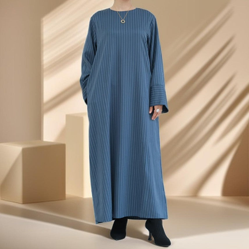 Striped Abaya with Pockets and Detachable Belt - Try Modest Limited