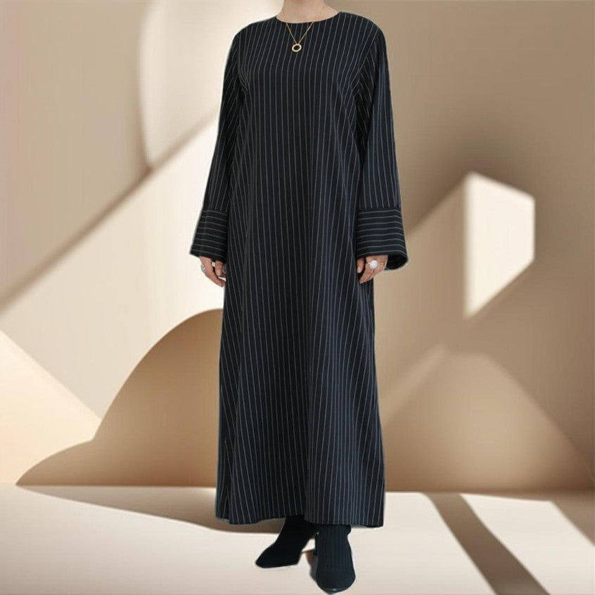 Striped Abaya with Pockets and Detachable Belt - Try Modest Limited