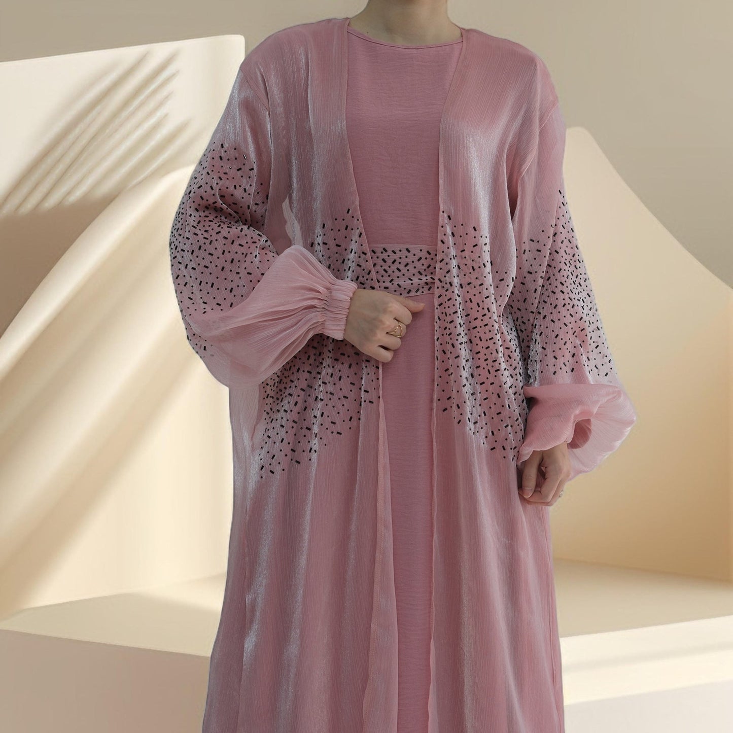 Stunning 2-Piece Abaya Set with Embellished Stones - Try Modest Limited 