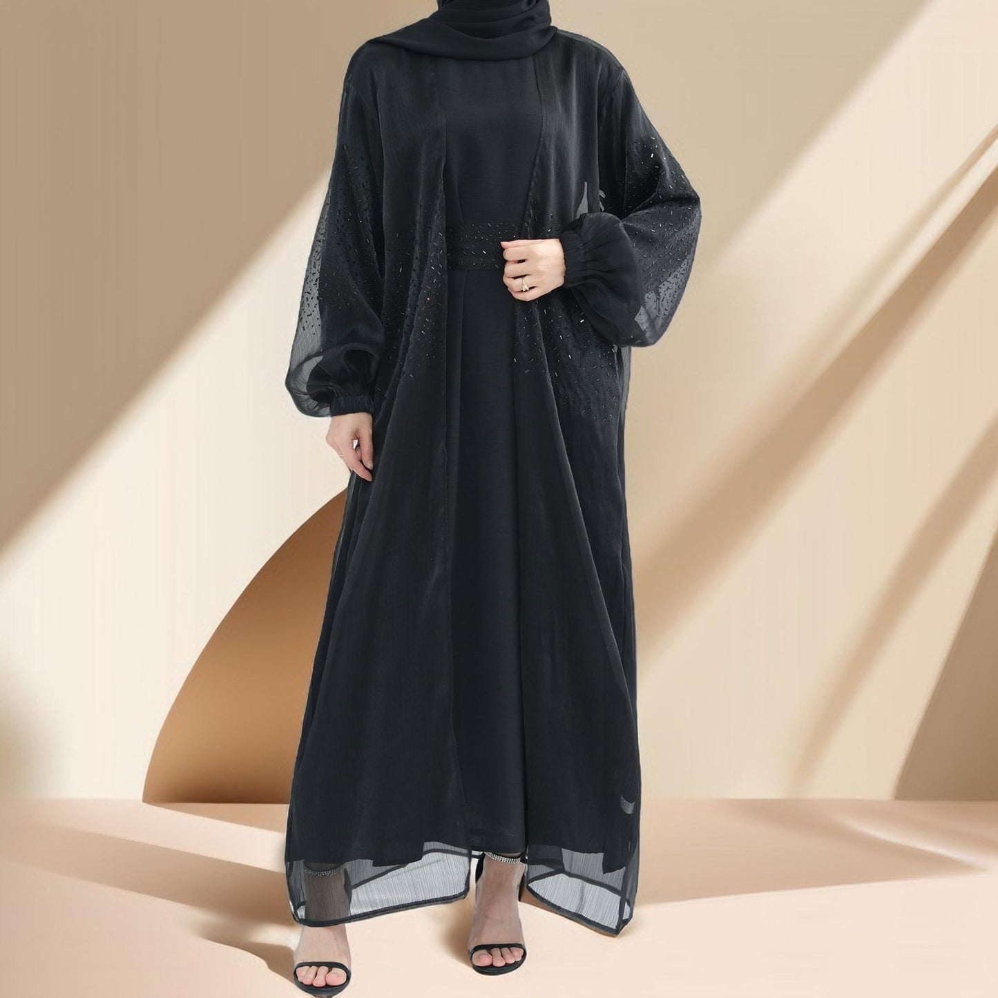 Stunning 2-Piece Abaya Set with Embellished Stones - Try Modest Limited 