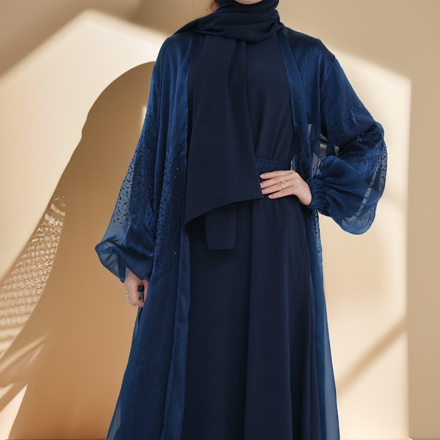 Stunning 2-Piece Abaya Set with Embellished Stones - Try Modest Limited 