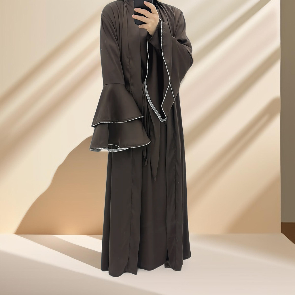 Sultanah 3-Piece Abaya Set featuring Throwover Abaya, Slip Dress, and Apron - Try Modest Limited