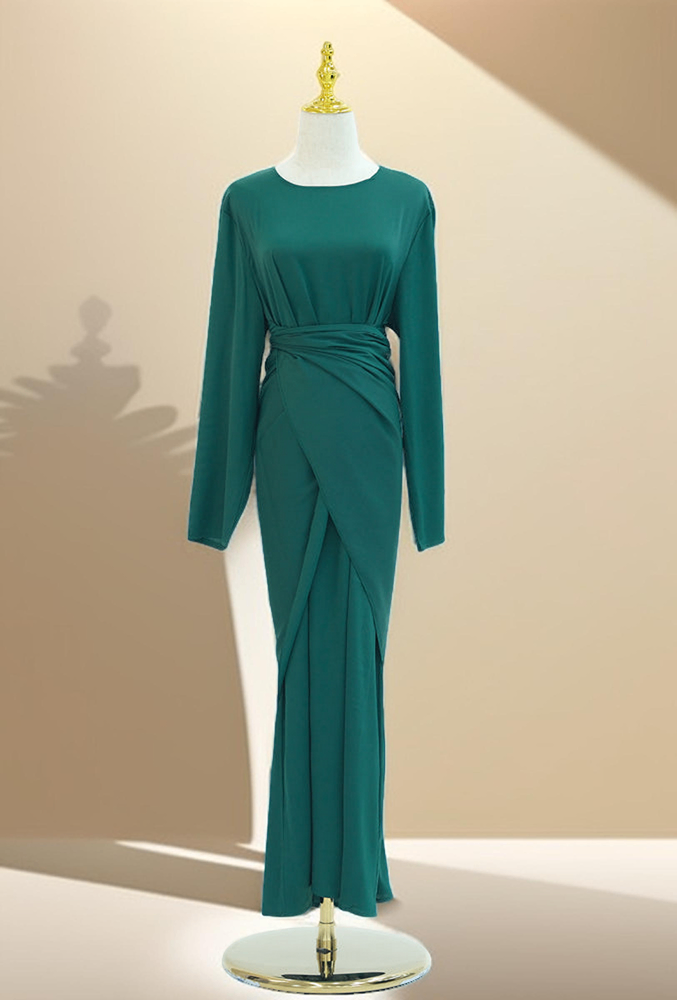 Sultanah 3-Piece Abaya Set featuring Throwover Abaya, Slip Dress, and Apron - Try Modest Limited