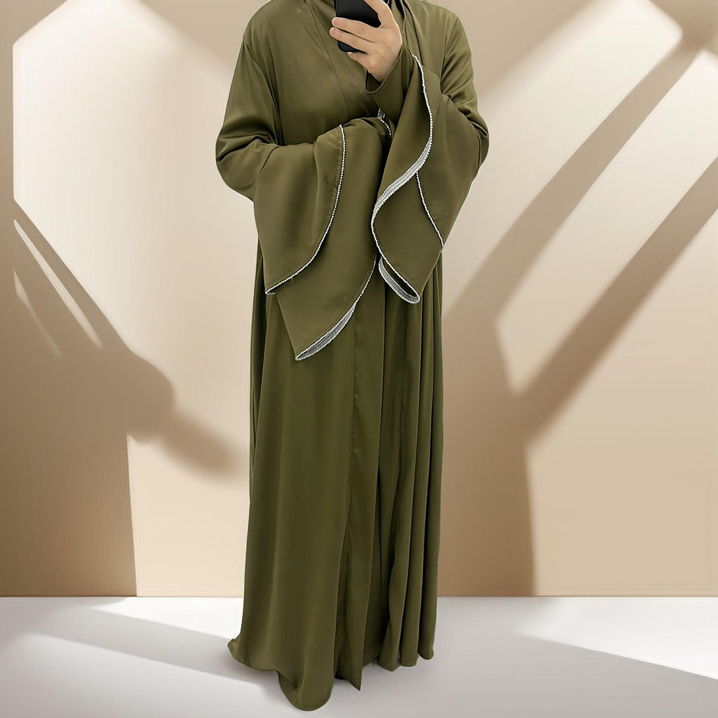 Sultanah 3-Piece Abaya Set featuring Throwover Abaya, Slip Dress, and Apron - Try Modest Limited