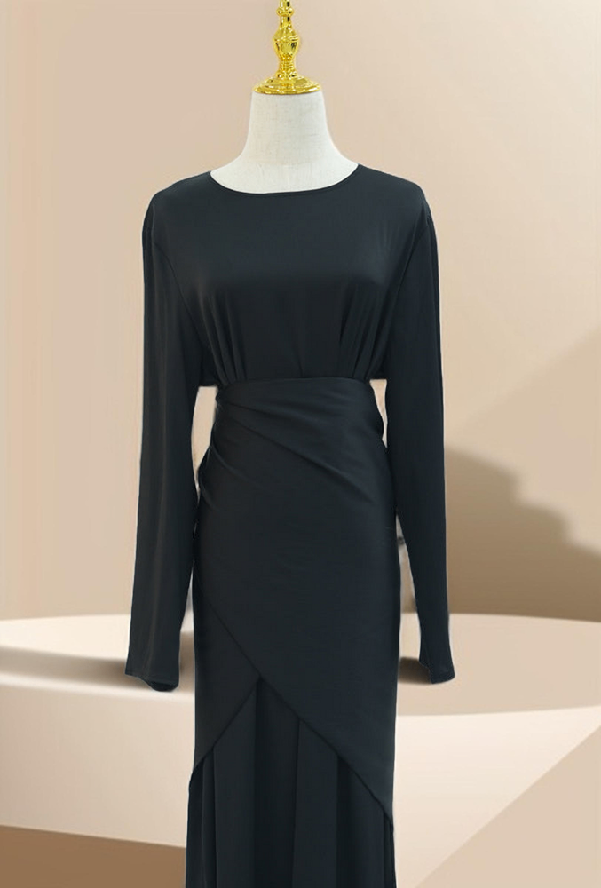 Sultanah 3-Piece Abaya Set featuring Throwover Abaya, Slip Dress, and Apron - Try Modest Limited