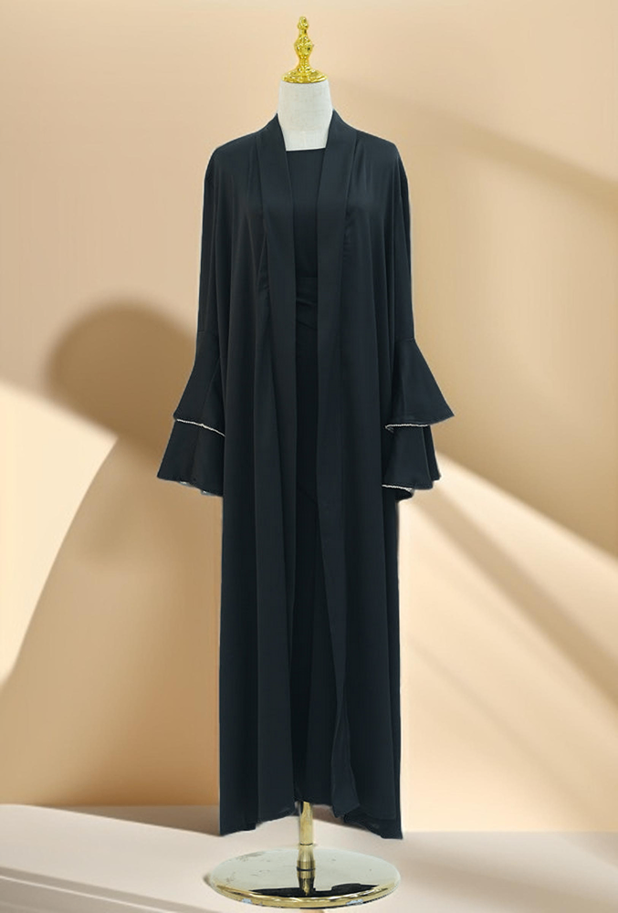 Sultanah 3-Piece Abaya Set featuring Throwover Abaya, Slip Dress, and Apron - Try Modest Limited