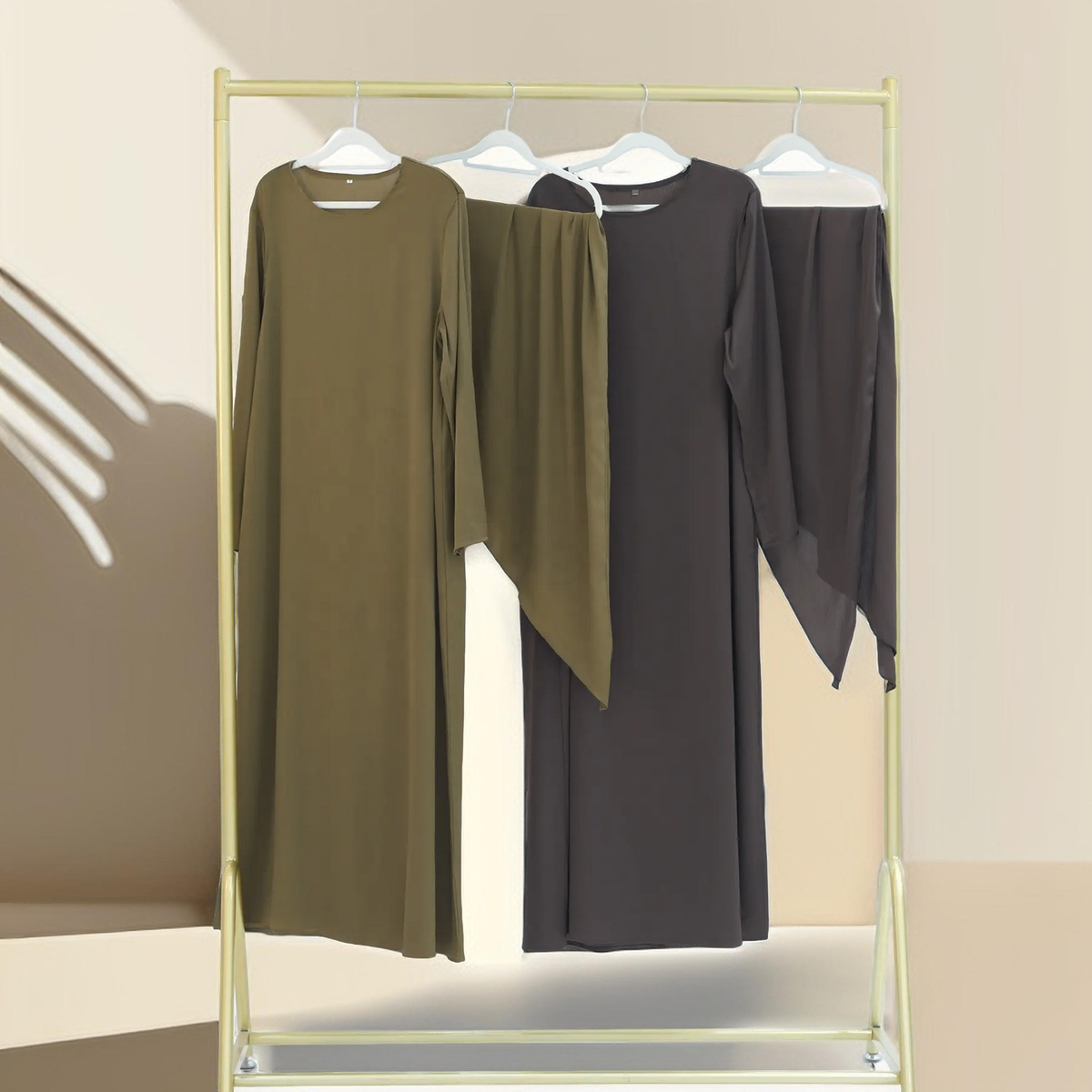 Sultanah 3-Piece Abaya Set featuring Throwover Abaya, Slip Dress, and Apron - Try Modest Limited