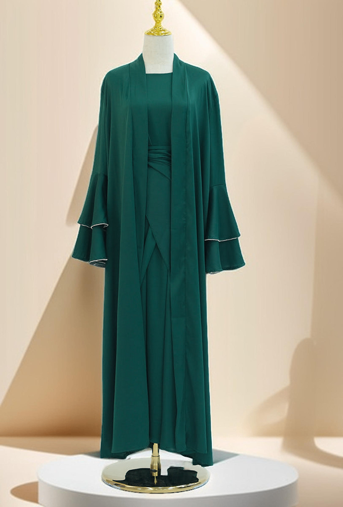 Sultanah 3-Piece Abaya Set featuring Throwover Abaya, Slip Dress, and Apron - Try Modest Limited