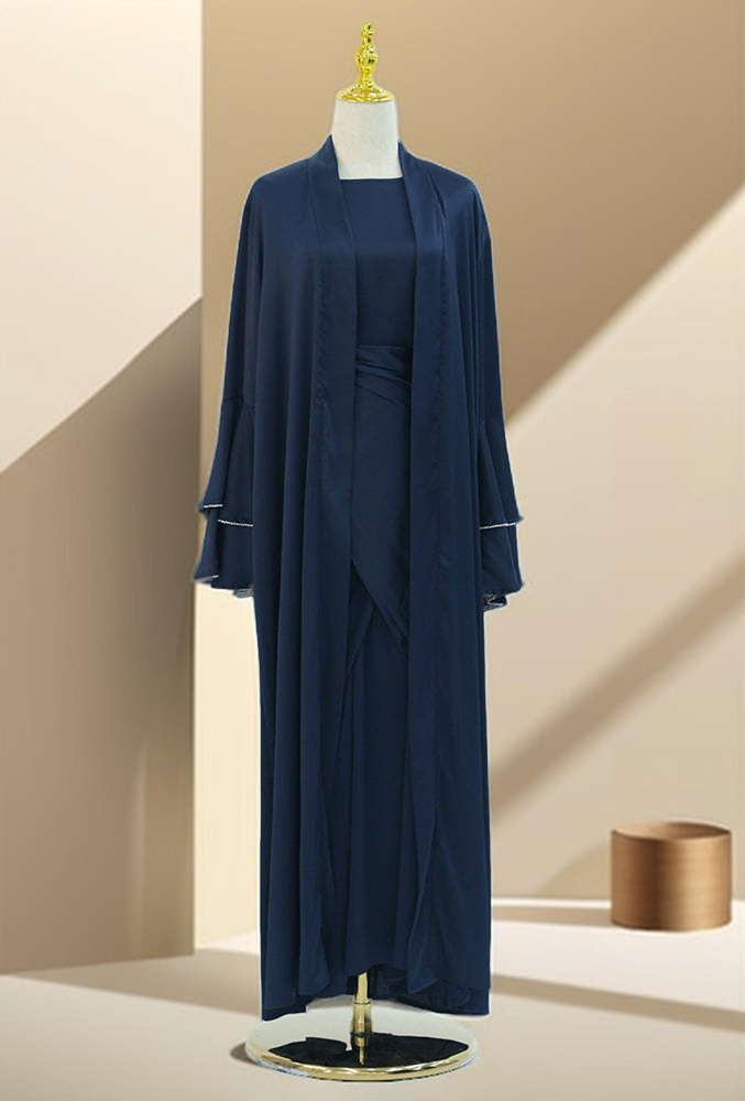Sultanah 3-Piece Abaya Set featuring Throwover Abaya, Slip Dress, and Apron - Try Modest Limited