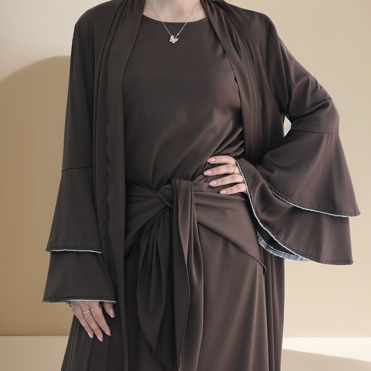 satin slip dress for abaya Short-Sleeved Satin Abaya Slip Dress