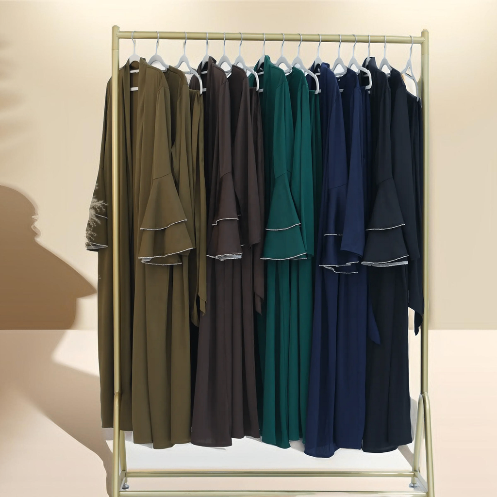 Sultanah 3-Piece Abaya Set featuring Throwover Abaya, Slip Dress, and Apron - Try Modest Limited