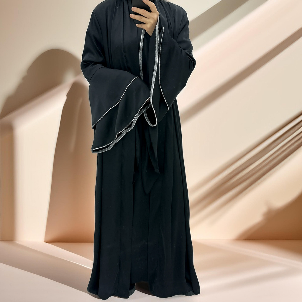 Sultanah 3-Piece Abaya Set featuring Throwover Abaya, Slip Dress, and Apron - Try Modest Limited