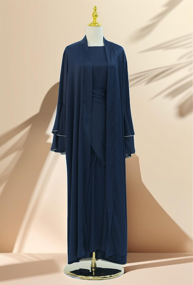 Sultanah 3-Piece Abaya Set featuring Throwover Abaya, Slip Dress, and Apron - Try Modest Limited
