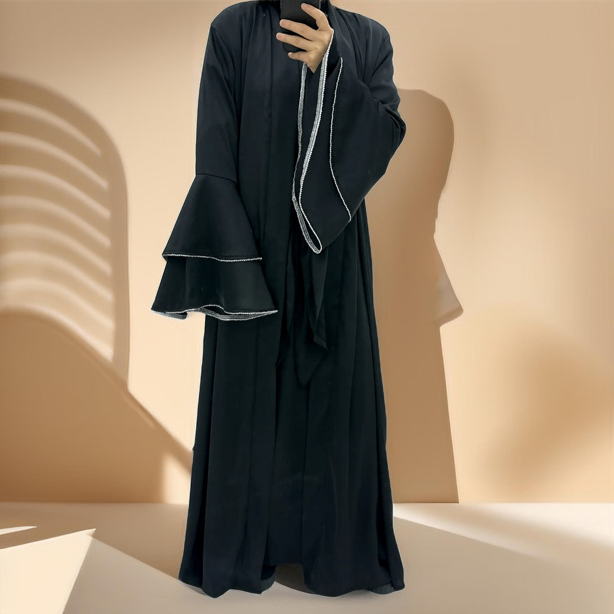 Sultanah 3-Piece Abaya Set featuring Throwover Abaya, Slip Dress, and Apron - Try Modest Limited