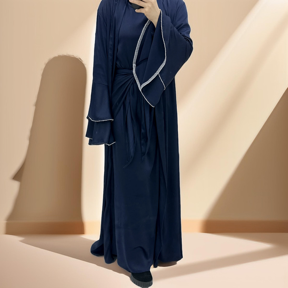Sultanah 3-Piece Abaya Set featuring Throwover Abaya, Slip Dress, and Apron - Try Modest Limited