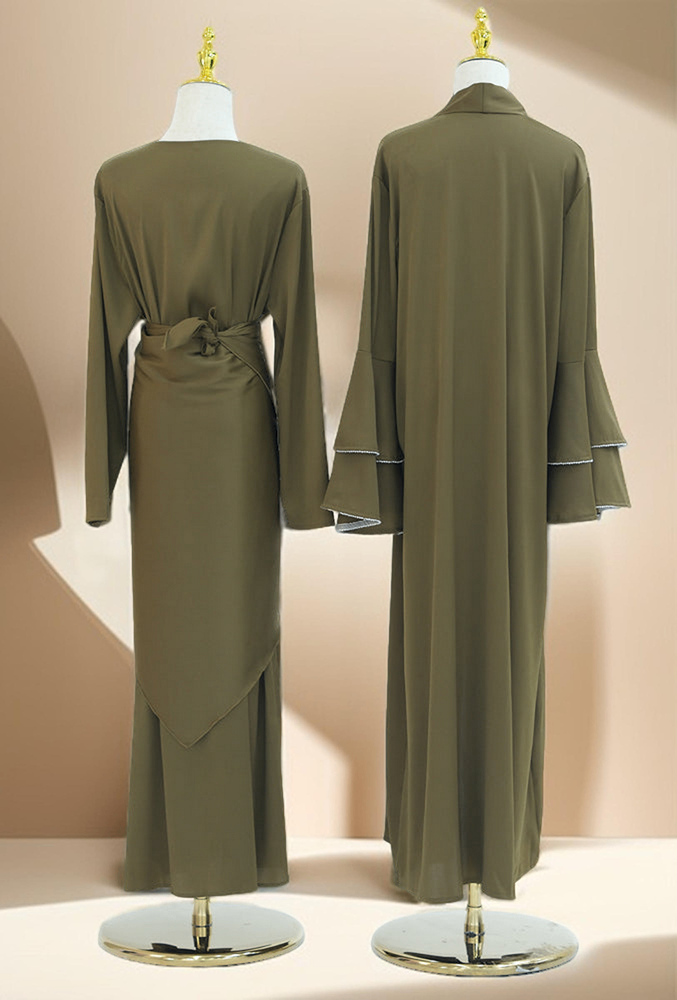 Sultanah 3-Piece Abaya Set featuring Throwover Abaya, Slip Dress, and Apron - Try Modest Limited 
