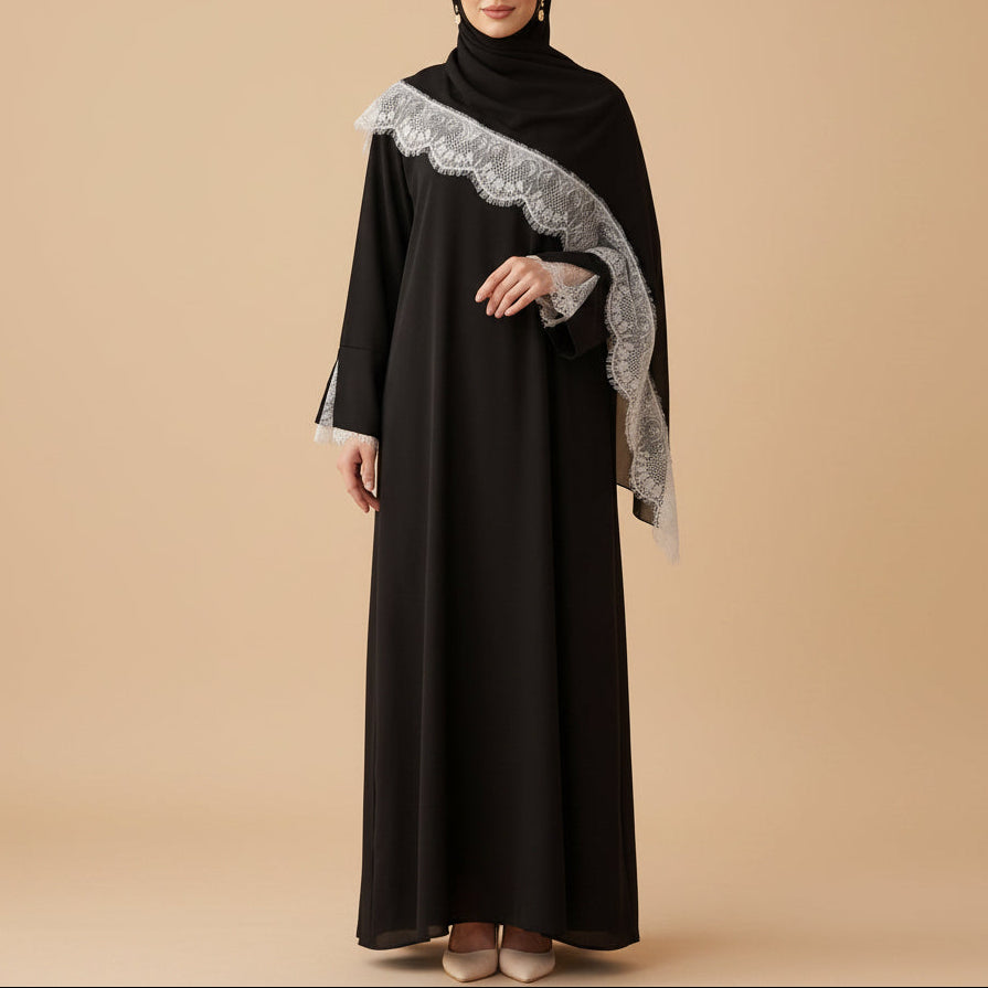 Taline Lace Trim Abaya & Hijab Set
